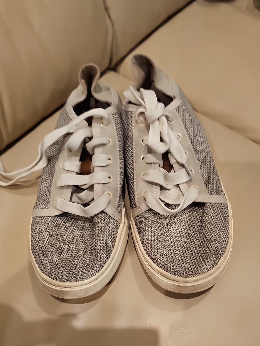 OluKai Women's Knit Lace-Up Sneakers in Light Gray and White